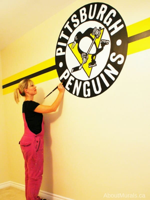 A Pittsburgh Penguins mural painted by Adrienne of AboutMurals.ca