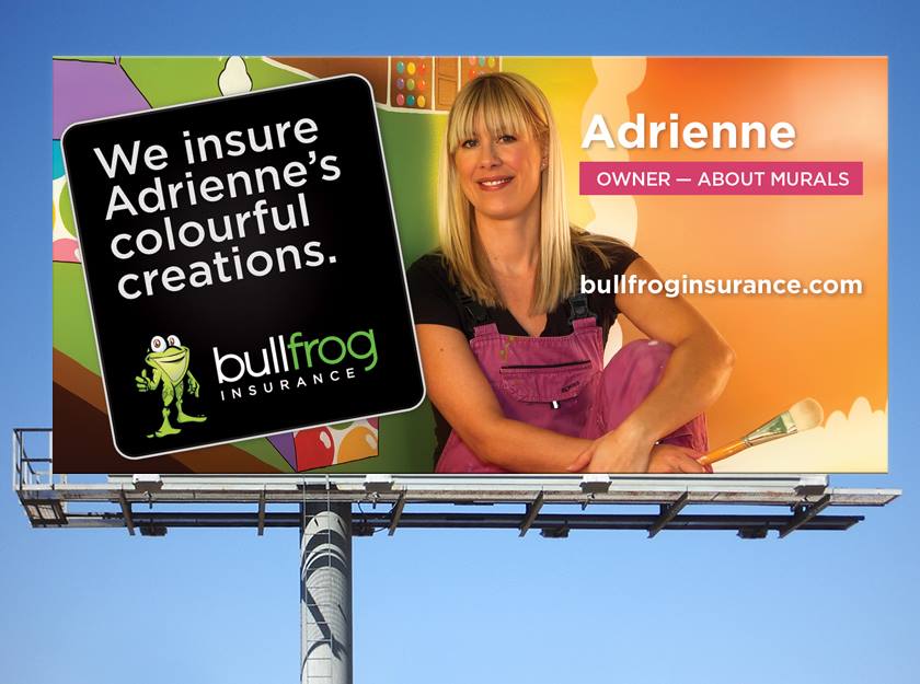 Bullfrog Insurance Billboard Featuring Adrienne Scanlan of About Murals.