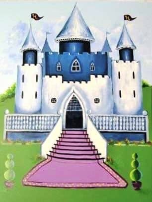 A princess mural featuring a royal castle painted by Adrienne of AboutMurals.ca