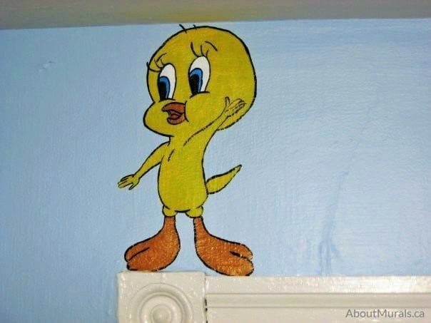 A Tweety mural hand-painted by Adrienne of AboutMurals.ca