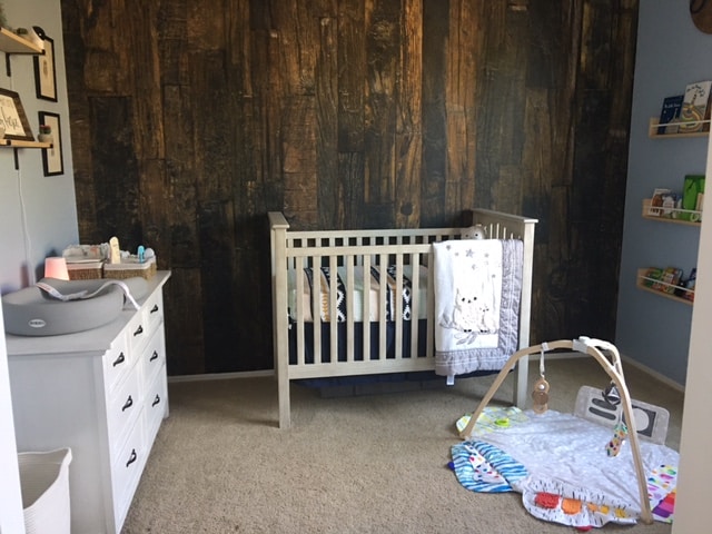 Antique Wood Wall Mural, as seen in this nursery, is a wood wallpaper from About Murals.