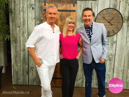 Barn Wood Wall Mural, as seen on Cityline with Colin & Justin, is a high resolution photo wallpaper of grey rustic wooden planks from About Murals.