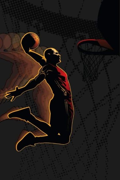 Basketball Wall Mural is a kids wallpaper of an athlete slam dunking a ball into a basket from About Murals.
