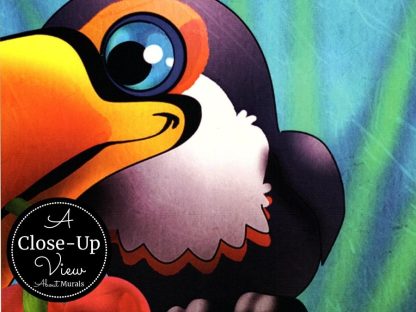 A close-up view of a cute toucan wallpaper from About Murals.