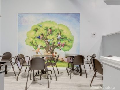Childrens Tree Wall Mural, as seen in this indoor playground, features kids playing in a tree house. Kids wallpaper sold by AboutMurals.ca