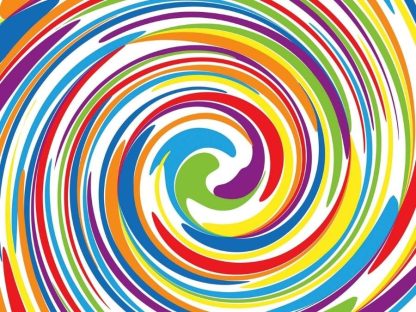 Colorful Swirl Wallpaper almost looks like a rainbow lollipop in a large spiral pattern from About Murals.