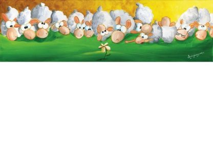 Cute Sheep Wallpaper is a kids mural featuring white sheep on a yellow and green background from About Murals.