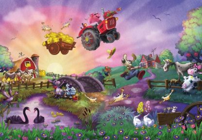 Funny Farm Wall Mural is a kids wallpaper featuring barnyard animals from About Murals.