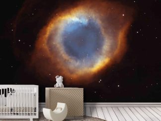 Helix Nebula Wallpaper, as seen on the wall of this nursery, is a mural of the Eye of God created from a NASA photo from About Murals.