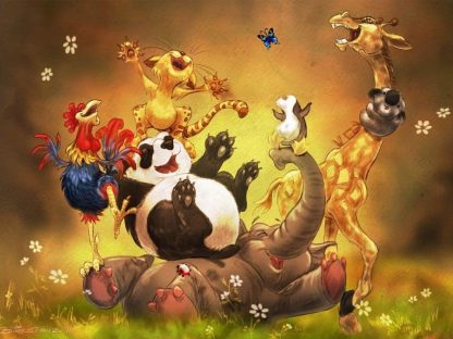 Hoorah Wall Mural is a kids animal wallpaper with laughing animals from About Murals.