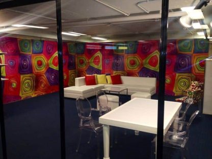 Hypnosis Wall Mural, as seen in this modern office, features colourful geometric shapes from About Murals.