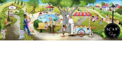 Ice Cream Cart Wallpaper is a kids mural featuring children playing at a park, having a picnic and flying a kite from About Murals.