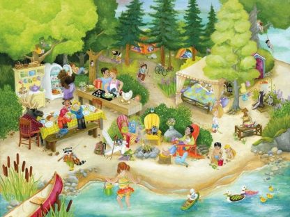 Camping Wall Mural is a camping wallpaper featuring animal and people in a forest from About Murals.