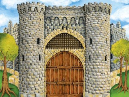 Medieval Castle Wall Mural is a kids wallpaper featuring a grey stone castle from About Murals.