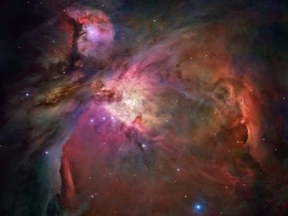 Orion Nebula Wall Mural is a Milky Way wallpaper featuring stars in purple and orange dust and clouds, sold by About Murals.