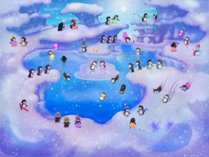 Penguin Wall Mural is a kids wallpaper featuring birds in a blue winter wonderland from About Murals.