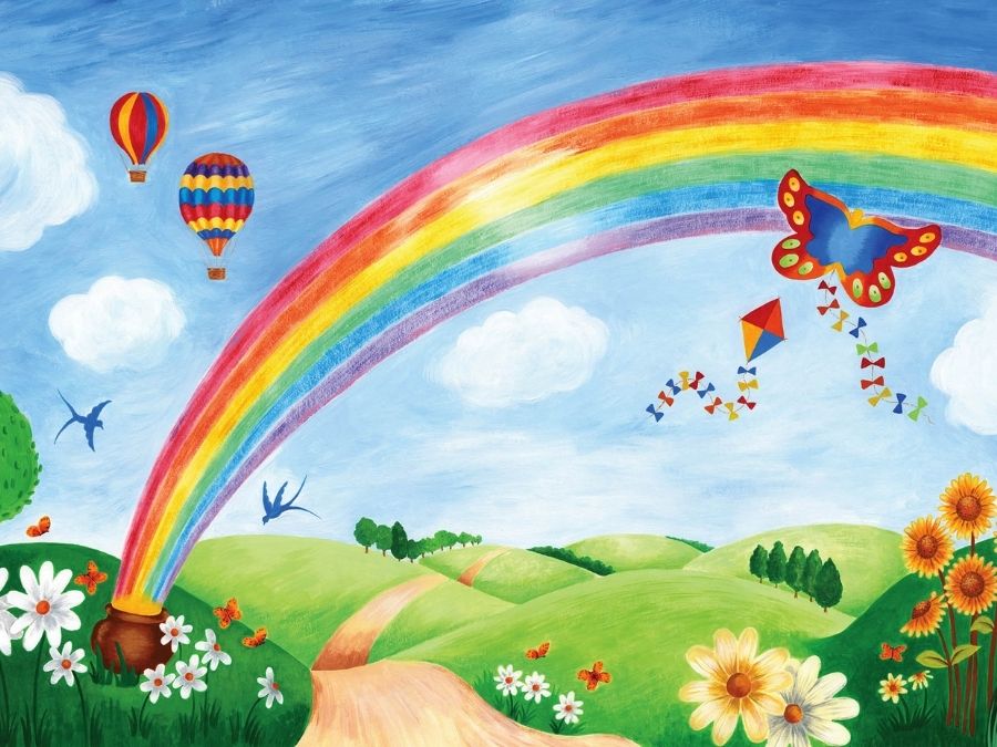 Holden Decor Kids Rainbows and Flying Kites Playroom Wallpaper Blue 91022