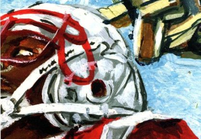 A close-up view of a football player in a sports mural from About Murals.