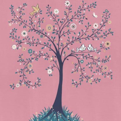 Tree of Life Pink Wall Mural is a kids wallpaper of a grey whimsical tree on a pink background from About Murals.