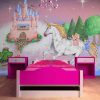 Where is the Princess Wall Mural is a unicorn wallpaper with an enchanted castle, fairies and frog princess from About Murals.