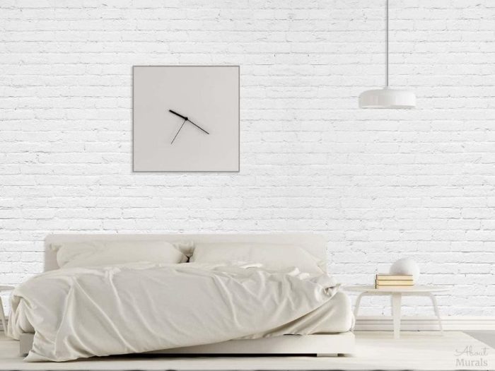 White Brick Wall Mural, as seen in this bedroom, is a brick wallpaper with an airy feeling from About Murals