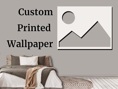 Custom wallpaper, as seen on the wall of this bedroom, is designed and printed for customers in Canada and USA.