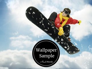 Snowboard Wall Mural is a sports wallpaper with a girl making a jump in the snow. Wallpaper samples available from About Murals.