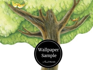 Tree Wallpaper is a kids mural of animals in a watercolor tree. Wallpaper samples available from About Murals.