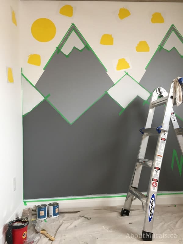 DIY mountain mural by adding outlines to the snowcaps like Adrienne of AboutMurals.ca
