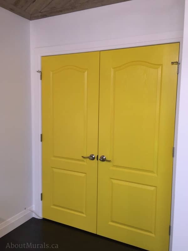 Yellow nursery door in Cohen's baby room, featured on Holmes Next Generation TV show.
