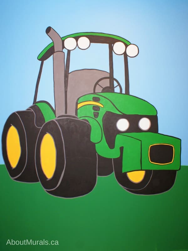 Adrienne of AboutMurals.ca painted a tractor mural in a playroom