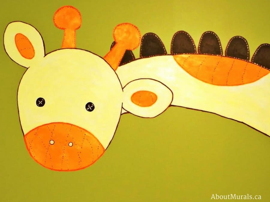 A safari mural featuring a giraffe, painted by Adrienne of AboutMurals.ca