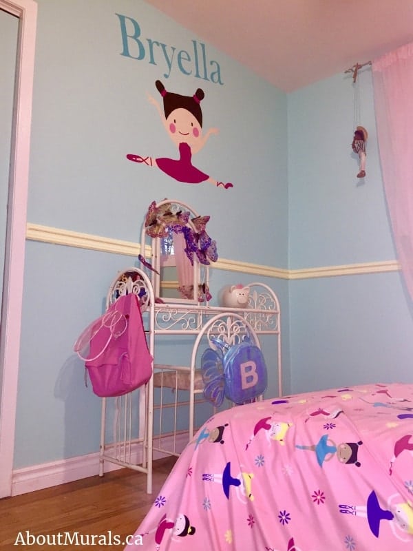 A personalized ballerina mural painted for Bryella in Hamilton, ON by Adrienne of AboutMurals.ca