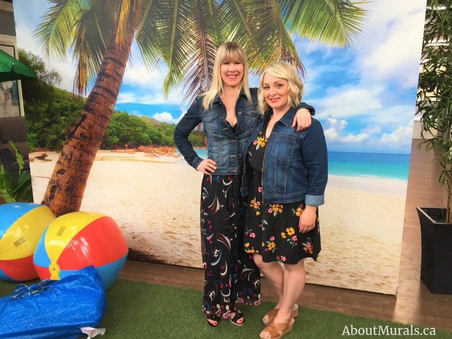 Beach Wall Mural, as seen on Cityline with Leigh-Ann Allaire Perrault, features a vivid turquoise ocean and tropical palm tree. Beach wallpaper sold by AboutMurals.ca.