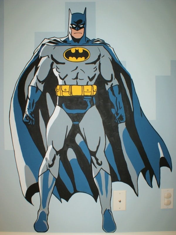 Batman is featured in this hand-painted mural for kids by Adrienne of AboutMurals.ca
