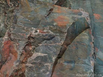 Canadian Shield Rock Face Wallpaper features rugged texture with its gray and rust coloured stone wall. Stone wallpaper sold by AboutMurals.ca.