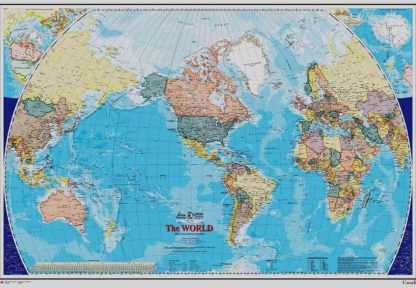 Blue World Map Wallpaper features all continents in an atlas style from About Murals.