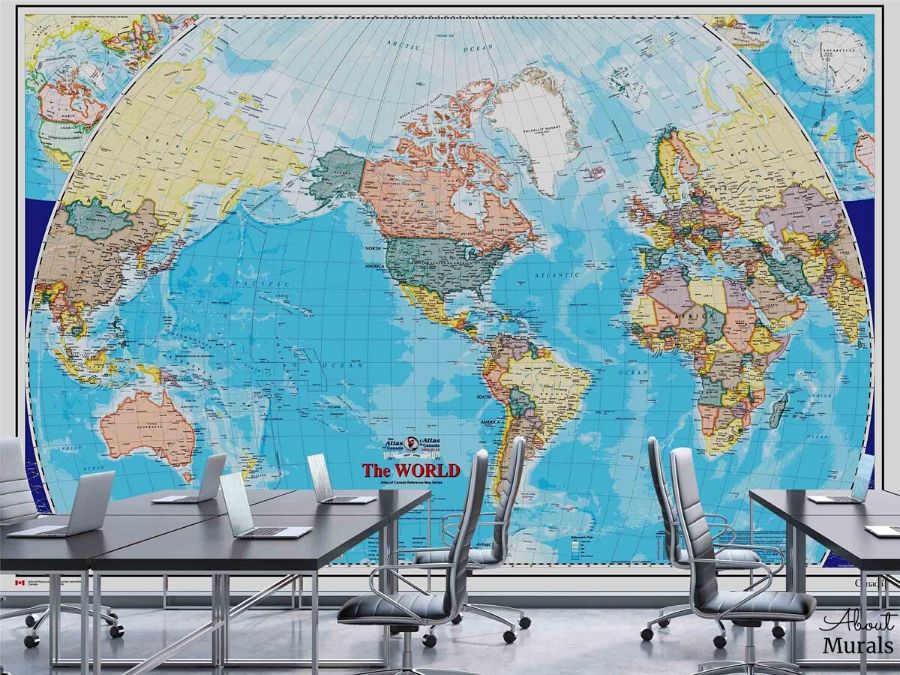 World Map Wallpaper in an Office from AboutMurals.ca