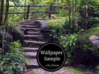 Forest Stairs Mural is a forest path with stone stairs. Wallpaper samples available from About Murals.