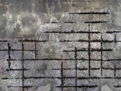 Dark Concrete Wallpaper is a photo wall mural of rusted black rebar in a concrete wall from About Murals.