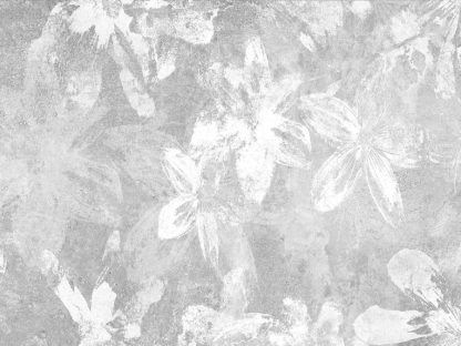 Grey and White Floral Wallpaper has a textured look with its painted white flowers on a cement wall from About Murals.