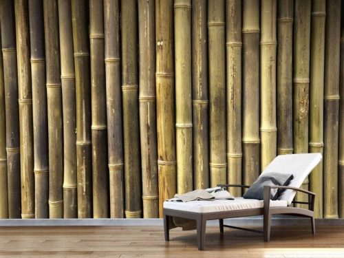 Bamboo Stick Wallpaper, as seen on the wall of this spa, is a photo mural of large, vertical bamboo stems from About Murals.