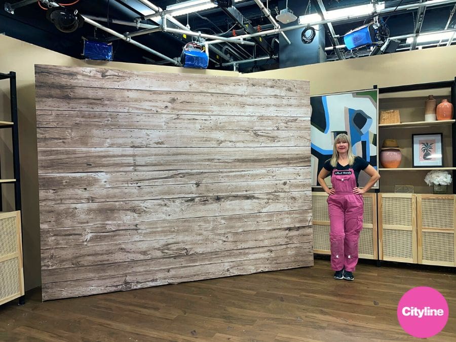 Brown Wood Wallpaper, as seen on the TV show Cityline, is a faux wood wallpaper with a natural grain effect that creates a textured look on walls from About Murals.