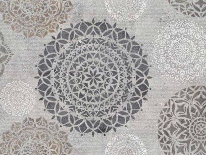 Mandala Wallpaper is a yoga mural with a grey boho pattern of circles and flowers from About Murals.