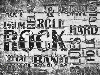 Music Words Wallpaper is a mural for hard rock music fans from About Murals.