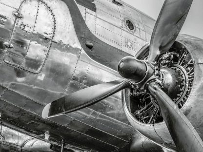 Vintage Airplane Wallpaper is a photo mural of a vintage Douglas DC3 Airplane in black and white from About Murals.