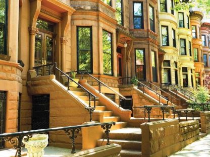 Brownstone Wallpaper is a photo wall mural of terrace houses in New York City from About Murals.