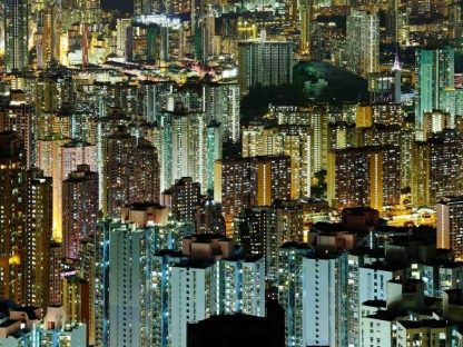Hong Kong at Night Wallpaper is a photo wall mural of high rise buildings in China from About Murals.