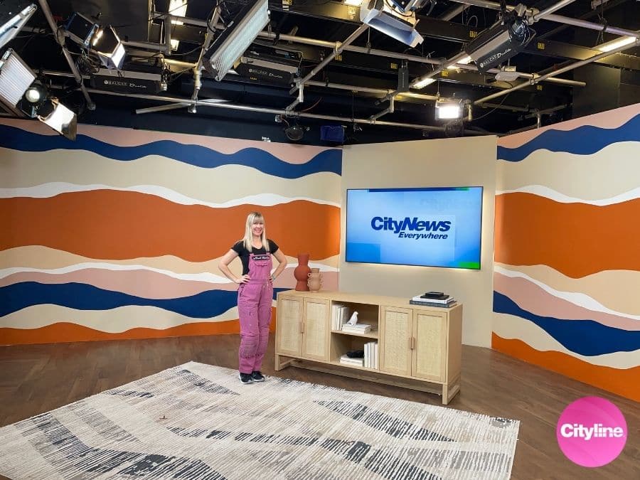 An abstract mural painted by Adrienne of About Murals on set at Cityline in Toronto, Ontario.