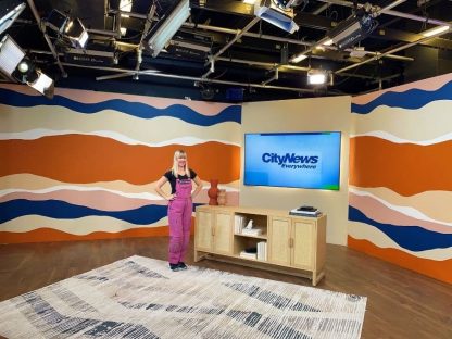 A painted mural in Toronto, ON in the Cityline studios by muralist Adrienne of About Murals.